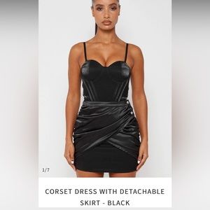 Black corset dress with detachable skirt. Brand- Maniere De Voir. Size-L